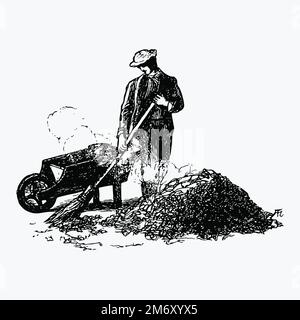 Mann fegen einen Garten Illustration Vektor Stock Vektor