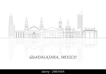 Skizzieren Skyline Panorama der Stadt Guadalajara, Mexiko - Vektor-Illustration Stock Vektor