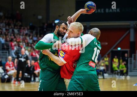 Odense, Dänemark. 05. Januar 2023. Magnus Saugstrup (15) aus Dänemark während des Testspiels zwischen Dänemark und Saudi-Arabien in der Jyske Bank Arena in Odense. (Foto: Gonzales Photo/Alamy Live News Stockfoto