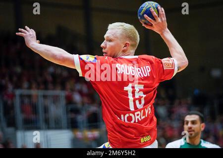 Odense, Dänemark. 05. Januar 2023. Magnus Saugstrup (15) aus Dänemark während des Testspiels zwischen Dänemark und Saudi-Arabien in der Jyske Bank Arena in Odense. (Foto: Gonzales Photo/Alamy Live News Stockfoto