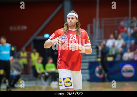 Odense, Dänemark. 05. Januar 2023. Mikkel Hansen (24) aus Dänemark während des Testspiels zwischen Dänemark und Saudi-Arabien in der Jyske Bank Arena in Odense. (Foto: Gonzales Photo/Alamy Live News Stockfoto