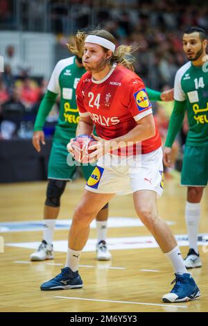 Odense, Dänemark. 05. Januar 2023. Mikkel Hansen (24) aus Dänemark während des Testspiels zwischen Dänemark und Saudi-Arabien in der Jyske Bank Arena in Odense. (Foto: Gonzales Photo/Alamy Live News Stockfoto