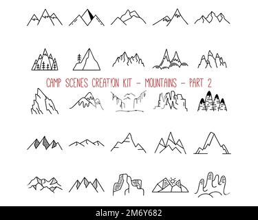 Sammlung von Umriss-Bergsymbolen. Teil 2 Stock Vektor