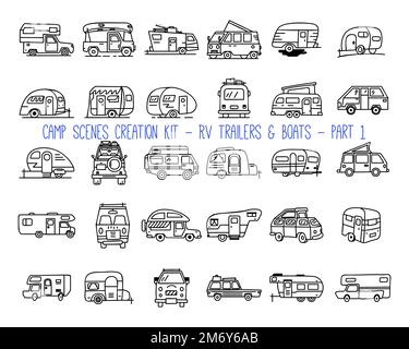 Satz von linearen Symbolen für Wohnwagenanhänger Stock Vektor