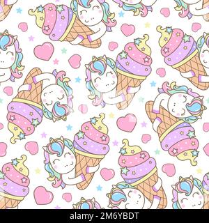 Nahtloses Muster mit Einhorn und Eis. Vektor Stock Vektor