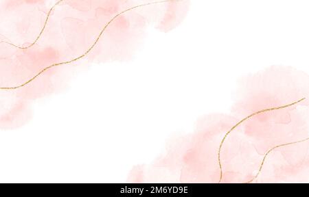 Abstrakter Rosenglanz Gold Pastellfarben Aquarellfarben Mit Goldenem Glitzer, Vorlage Für Hochzeitseinladungen Stockfoto