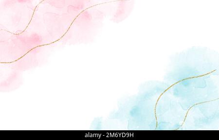 Abstrakter Pinkblauer Pastellhintergrund In Aquarellfarben Mit Goldenem Glitzer, Vorlage Für Hochzeitseinladungen Stockfoto