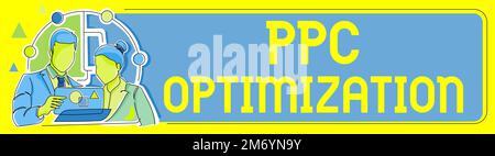 Schreiben mit Anzeige von Text PPC-Optimierung. Business Showcase Verbesserung der Suchmaschinenplattform für Pay-per-Click Stockfoto