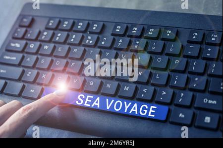 Konzeptionelle Darstellung Sea Voyage. Geschäftskonzept Fahrt auf einem Boot durch Ozeane normalerweise für Küstenländer Stockfoto