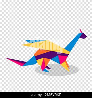 Drachen-Origami. Abstraktes farbenfrohes Drachenlogo. Tierische Origami. Vektordarstellung Stock Vektor