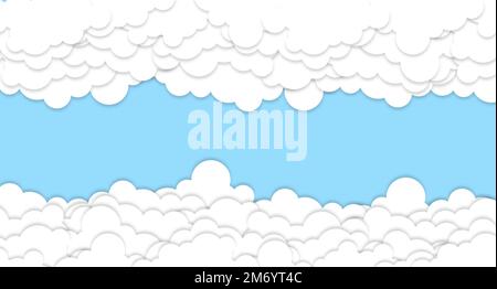 Wolken auf blauem Himmelsbanner. Weiße Wolke auf blauem Himmel im Papierschnitt. Wolken auf transparentem Hintergrund. Vektorpapierwolken. Weiße Wolke auf blauem Himmel p Stock Vektor