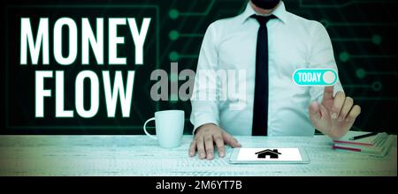 Begrifflicher Titel Geldfluss. Geschäftskonzept die Erhöhung oder Verringerung des Geldbetrags eines Unternehmens Stockfoto