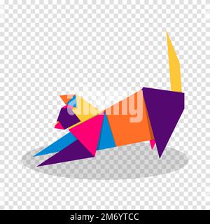 Katzenoriginami. Abstraktes, farbenfrohes, lebendiges Cat-Logo. Tierische Origami. Vektordarstellung Stock Vektor