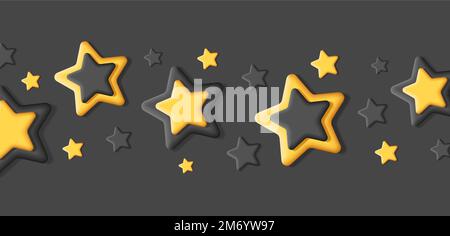 schwarze und goldene Sterne mit 3D Volumen für Streifen auf schwarzem, einfarbigem Hintergrund, Premium Stock Vektor