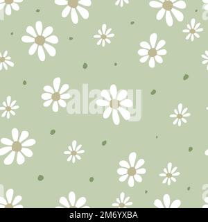 Einfaches, nahtloses Blumenmuster mit Gänseblümchen und Punktmuster. Endloser femininer Druck. Vektordarstellung Stock Vektor