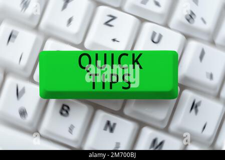 Kurztipps zur konzeptionellen Beschriftung. Wort für kleine, aber besonders nützliche praktische Ratschläge Stockfoto