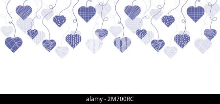 Süße, handgezeichnete Herzchen, horizontales, nahtloses Muster, romantischer Hintergrund. Hintergrund mit süßen, handgezeichneten Herzen. Muttertag und Frauentag. Stock Vektor