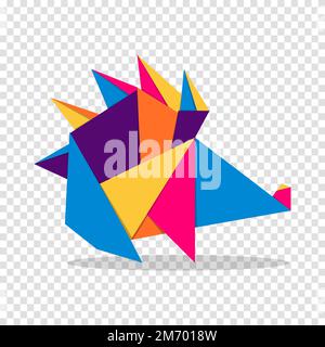 Stachelschwein-Origami. Abstraktes, farbenfrohes, leuchtendes Stachelschwein-Logo. Tierische Origami. Vektordarstellung Stock Vektor