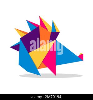 Stachelschwein-Origami. Abstraktes, farbenfrohes, leuchtendes Stachelschwein-Logo. Tierische Origami. Vektordarstellung Stock Vektor