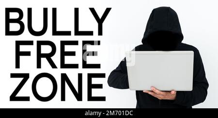 Handgeschriebenes Schild „Bully Free Zone“. Geschäftsvorführungen Respekt vor anderen Mobbing ist hier nicht erlaubt Stockfoto