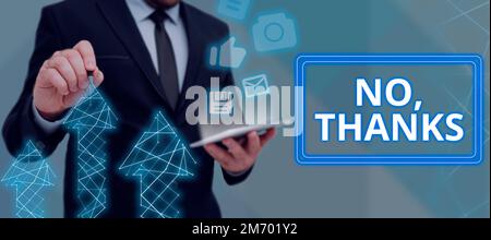 Schreiben mit dem Text No, Danke. Konzeptfoto Beantwortung von Fragen mit diesen Worten, um Annahme oder Ablehnung zu zeigen Stockfoto