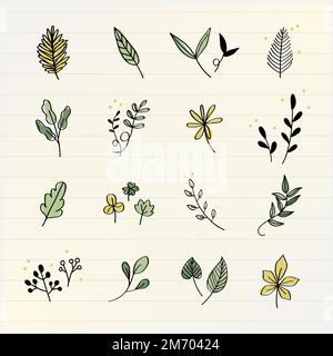 Verschiedene Blätter Doodle Sammlung Vektor Stock Vektor