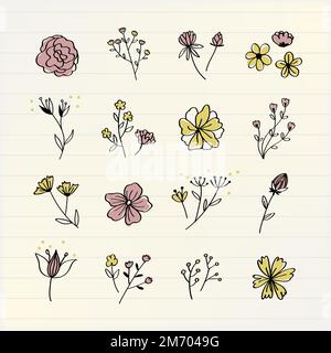 Verschiedene Blumen Doodle Sammlung Vektor Stock Vektor