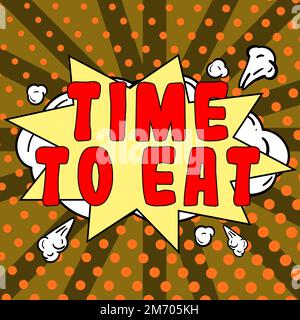 Text, der die Inspirationszeit zum Essen anzeigt. Geschäftskonzept der richtige Moment für ein Mittagessen, Abendessen, gutes Essen, hungrig Stockfoto