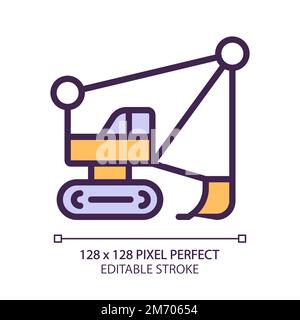 Dragline-Bagger Pixel Perfect RGB-Farbsymbol Stock Vektor