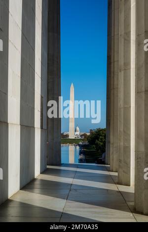Washington Monument vom Lincoln Memorial, National Mall, Washington, D.C., USA Stockfoto