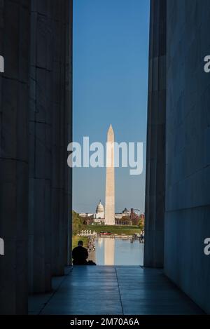 Washington Monument vom Lincoln Memorial, National Mall, Washington, D.C., USA Stockfoto
