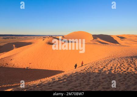 Fantastische Aussicht auf die Golden Sahara Desert Sands in der Nähe der Oasenstadt Taghit, Algerien Stockfoto