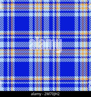 Textilhintergrund nahtlos. Karomuster Schottenmuster. Texturgewebe-Prüfungsvektor in Orange und Blau. Stock Vektor
