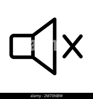 Symbolzeile für Stummschaltung isoliert auf weißem Hintergrund. Schwarzer, flacher Klassiker mit modernem Umriss. Lineares Symbol und bearbeitbare Kontur. Einfach und Pixel p Stock Vektor