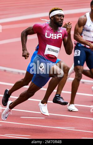 Kenneth Bednarek (USA) tritt bei den 200 Meter hohen Herrentemperaturen bei den Olympischen Sommerspielen 2020 (2021) in Tokio, Japan, an Stockfoto