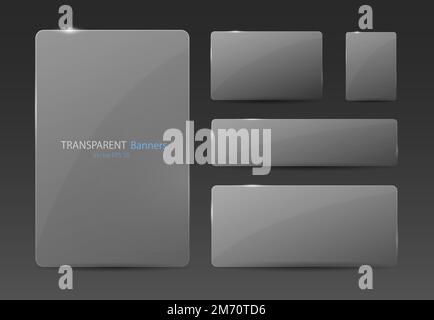 Ein Satz transparenter Banner auf grauem Hintergrund. Vektordarstellung. Stock Vektor