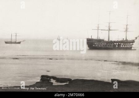 Oldtimer-Foto aus dem späten 19./frühen 20. Jahrhundert: 1886 - Training Segelschiff HMS Foridable, Portishead, Somerset Stockfoto