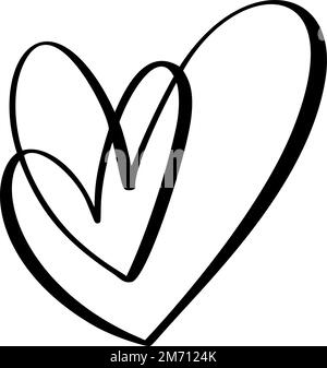 Vector Love Two Hearts Logo-Schild. Romantische Symbolpaare und Hochzeit. Kalligraphie-Design-Element des valentinstages. Vorlage Grußkarte Stock Vektor