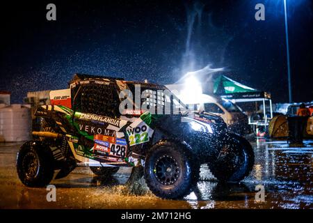 428 GOCZAL Eryk (POL), MENA Oriol (SPA), Coban-Energylandia Rally Team, BRP, SSV, FIA W2RC, Regen während der Phase 6 der Dakar 2023 zwischen Hail und Riad, am 6. Januar 2023 in Hail, Saudi-Arabien - Foto Julien Delfosse / DPPI Stockfoto