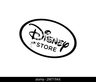 Disney Store, gedrehtes Logo, weißer Hintergrund B Stockfoto