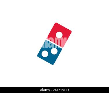 Domino's Pizza Group, gedrehtes Logo, weißer Hintergrund Stockfoto