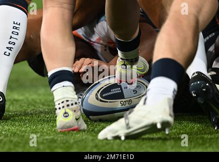 Kingsholm Stadium, Gloucester, Gloucestershire, Großbritannien. 6. Januar 2023. Gallagher Premiership Rugby, Gloucester gegen Saracens; Aled Davies von Saracens bereitet sich auf einen Rruck Credit vor: Action Plus Sports/Alamy Live News Stockfoto