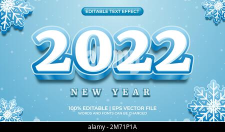 2022 Jahre - Editierbarer Texteffekt, Schriftschnitt. Frohes neues Jahr 2022 editierbar 3D Text-Effekt Stock Vektor