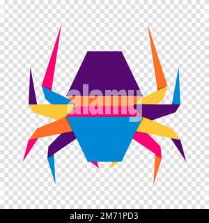 Spider Origami. Abstraktes farbenfrohes, lebendiges Spider-Logo. Tierische Origami. Vektordarstellung Stock Vektor