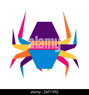 Spider Origami. Abstraktes farbenfrohes, lebendiges Spider-Logo. Tierische Origami. Vektordarstellung Stock Vektor