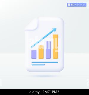 Symbolsymbole für Dokument- und Säulendiagramme. Projektmanagement, finanzieller Erfolg, Geschäftskonzept. 3D Vektor isoliertes Illustrationsdesign. Zeichentrickfilm Stock Vektor