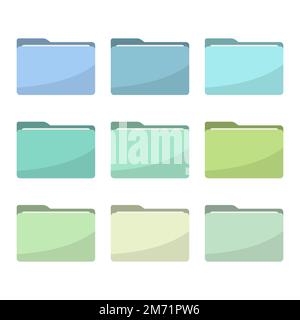 Ordnersymbole eingestellt. Alle Arten von Dokumenten, Dateiformate Vektorgrafik Symbole Sammlung. Computerordner, Ordner signieren Stock Vektor
