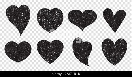 Ein Satz herzförmiger Symbole. Sammlung verschiedener handgezeichneter romantischer Herzen für Aufkleber, Label, Love Logo. Vektordarstellung Stock Vektor