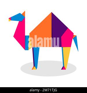 Kamel-Origami. Abstraktes, farbenfrohes und lebendiges Kamellogo-Design. Tierisches Origami. Vektorgrafik Stock Vektor
