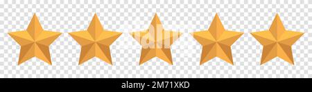 Gelbe Symbole für die Qualitätsbewertung mit fünf Sternen. 5-Sterne-Symbol. Fünf-Sterne-Zeichen. Bewertungssymbol. Vektordarstellung Stock Vektor